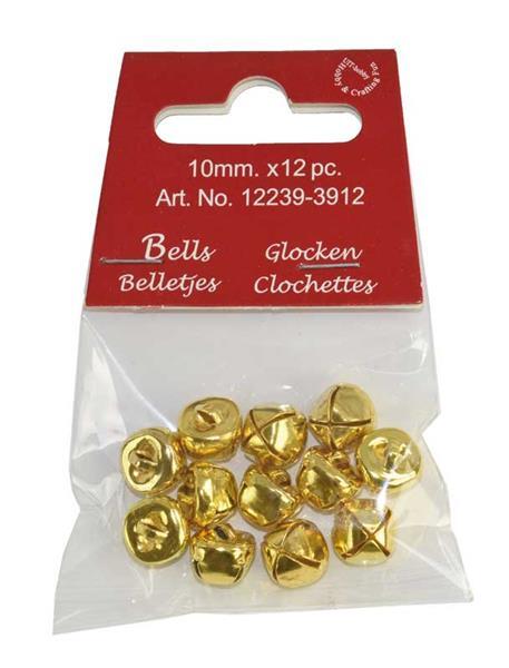 Belletjes - 12 st./pak, Ø 10 mm, goudkleurig