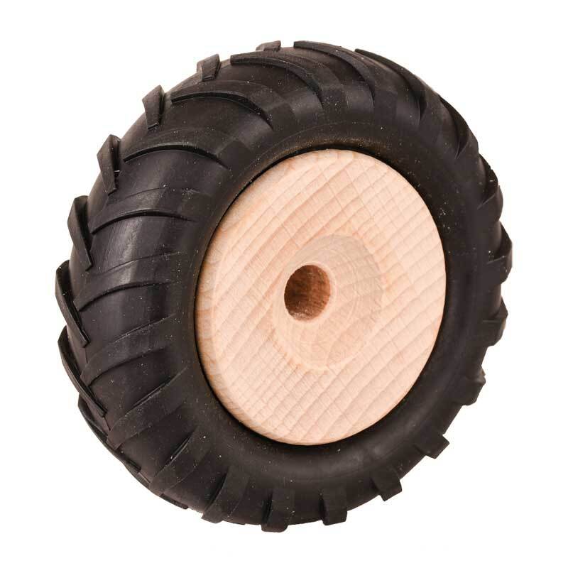 Roue en bois pneu caoutchouc- trou 8,5 mm, &#xD8; 80 mm