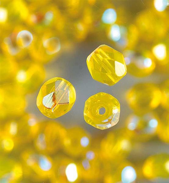 Geslepen glaskralen - Ø 4 mm, geel