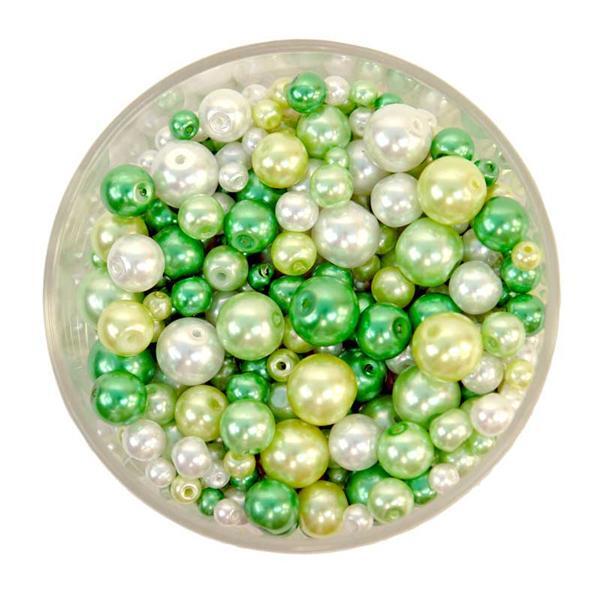 Perles de verre cirées - ton sur ton, vert