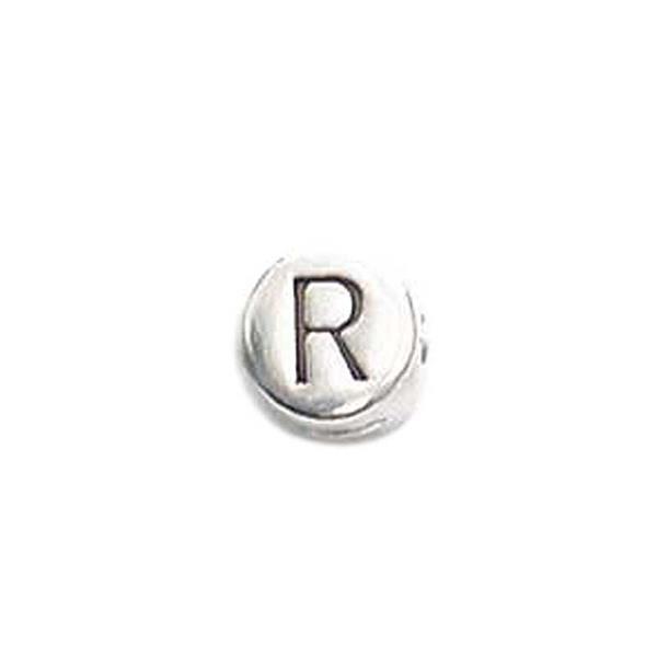 Perle métal alphabet - vieux platine, R