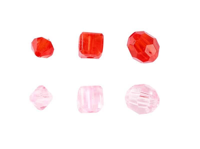 Acrylkralen mix ca. 400 stuks, rood-roze