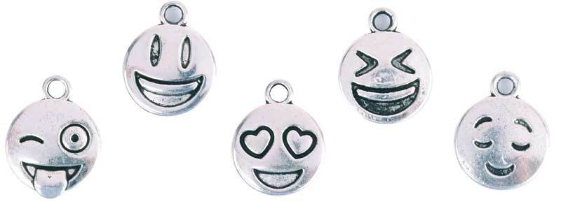 Set pendentifs Smiley - 10 pces, argent&#xE9;