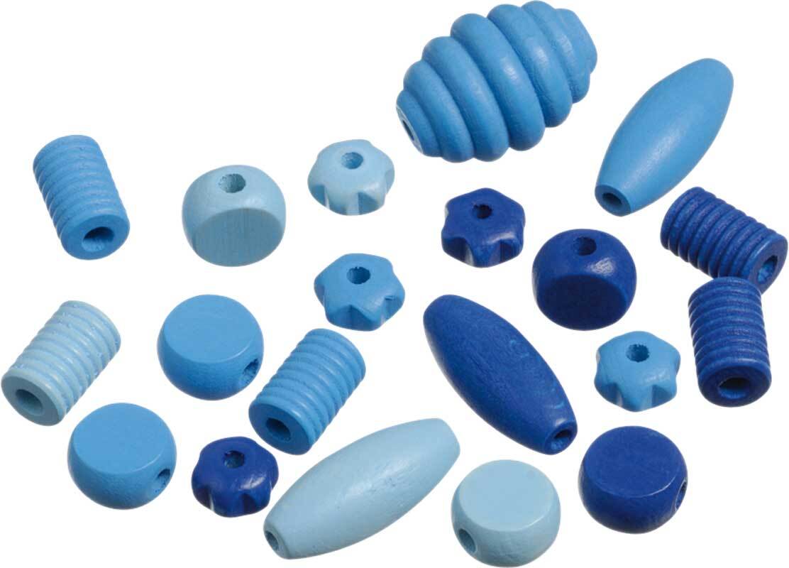 Perles formes en bois - 20 pces, bleu