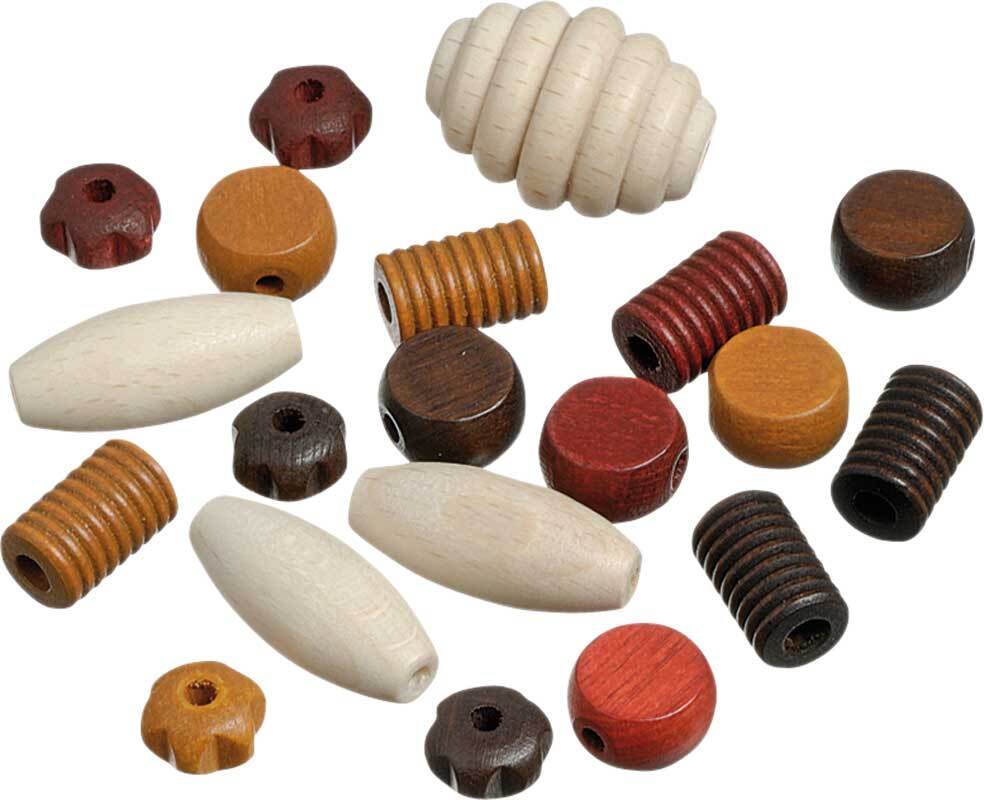 Perles formes en bois - 20 pces, brun-naturel
