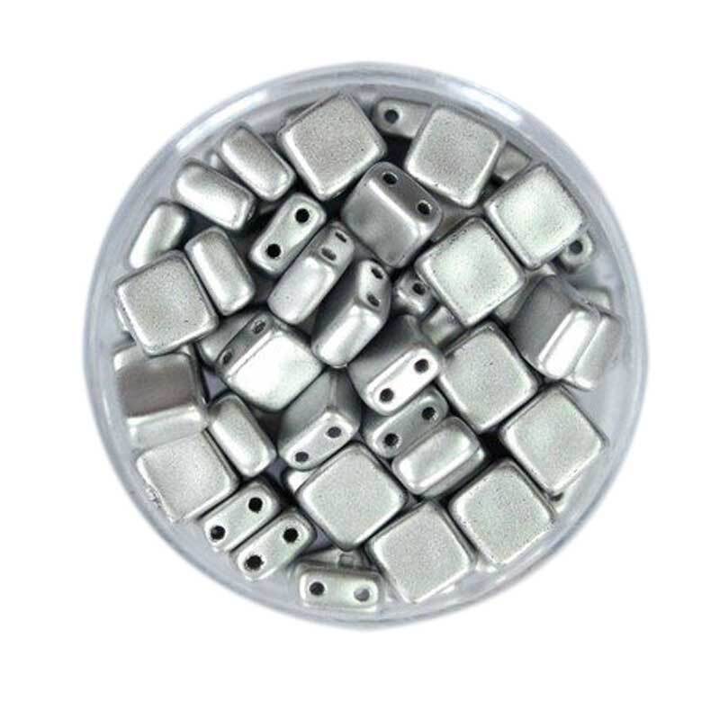 Perles de verre "Square" - 6 mm, argent