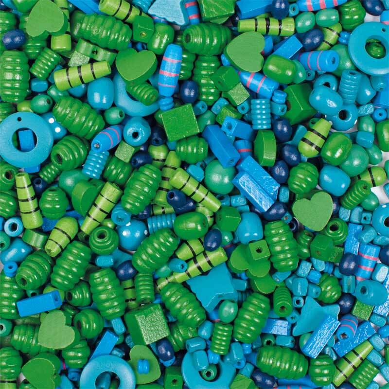 Houten kralen - 250 g, blauw-groen