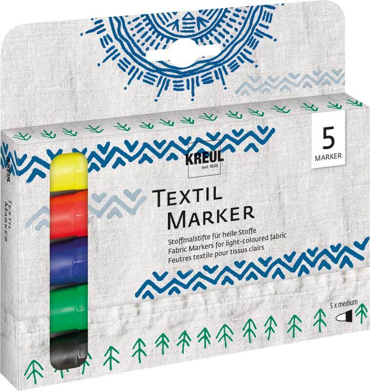 Textil Marker Set - Grundfarben medium, 5 Stk.