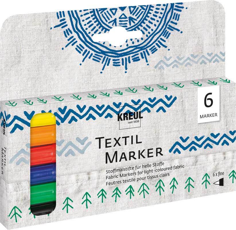 Textil Marker Set - Grundfarben fein, 6 Stk.