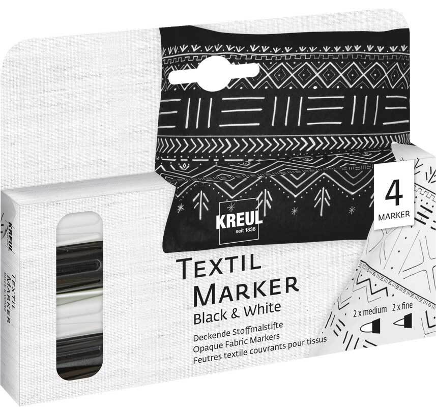 Textielmarkerset - opaak black&white, 4 st.