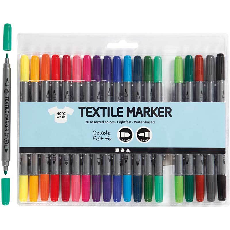 Feutres textile Duo - couleurs standard, 20 pces