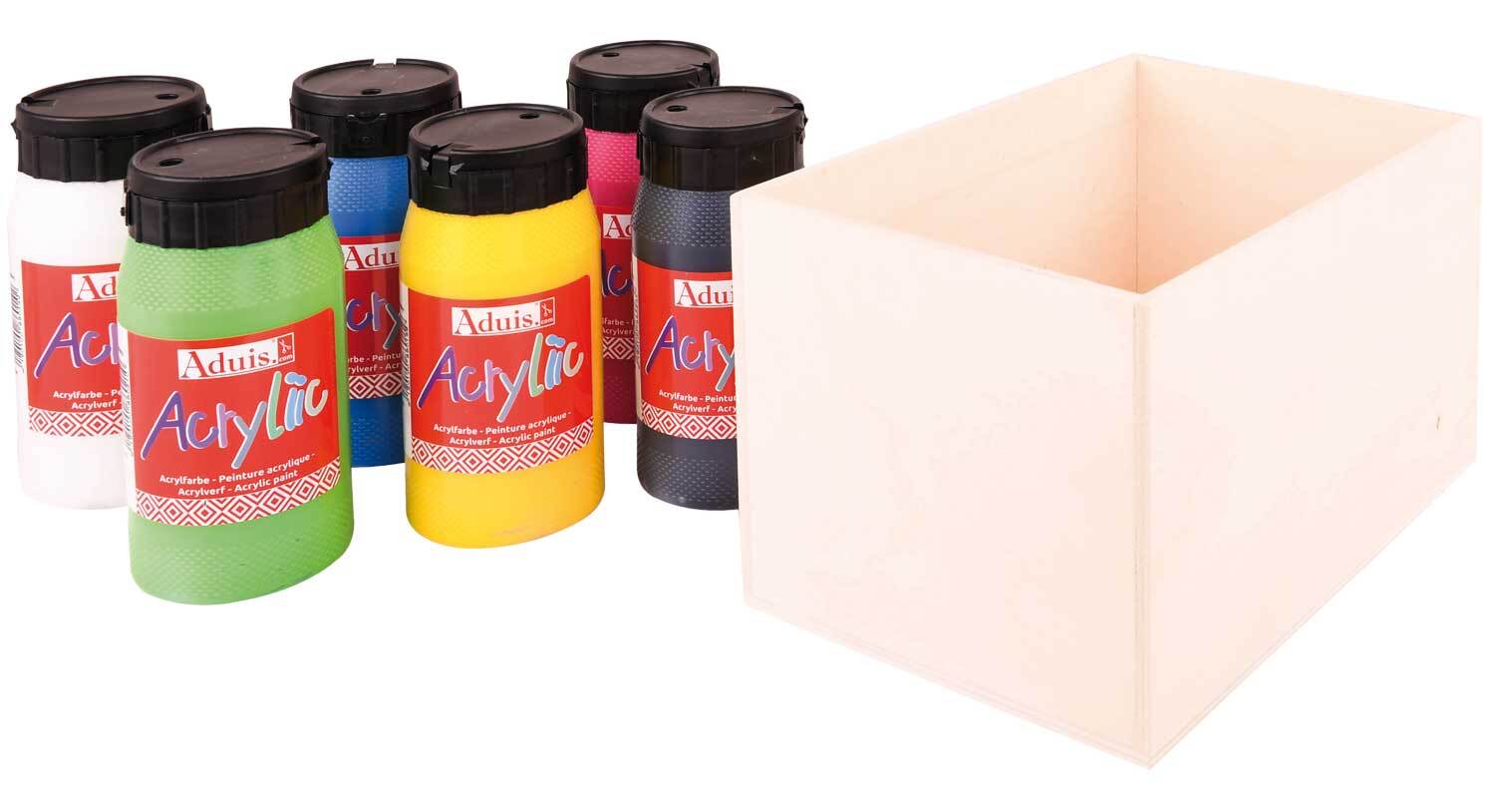 Aduis Sparpaket - 6 Acrylfarben mit Holzbox