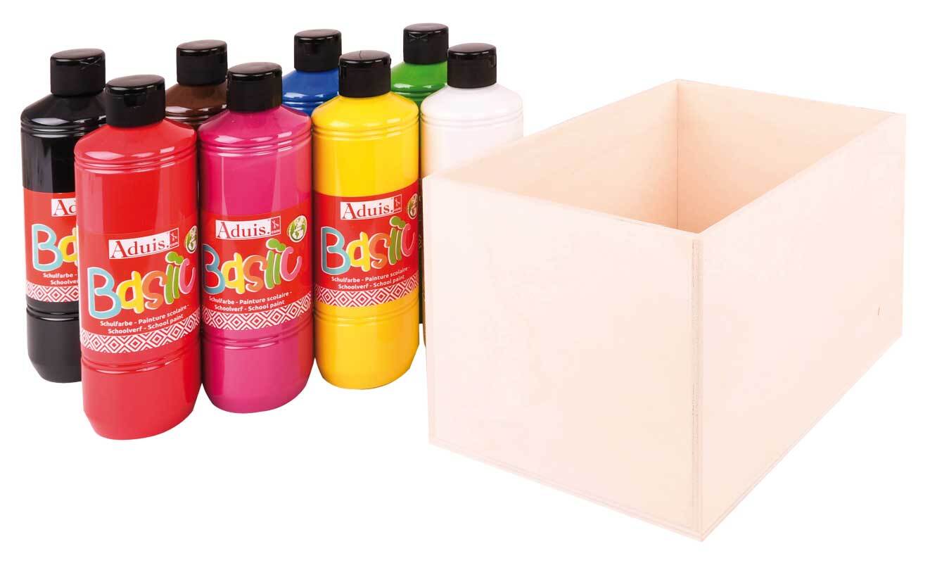 Aduis Sparpaket - 8 Schulfarben mit Holzbox