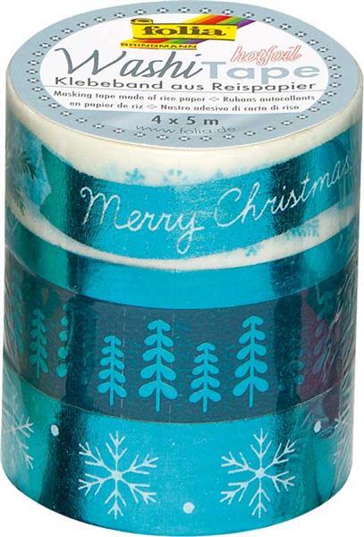 Washi Tape set - hotfoil, ijsblauw-kerst