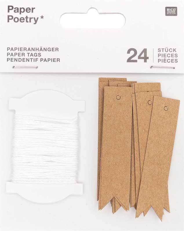 Papieren labels 24 st., vaantjes, kraftpapier