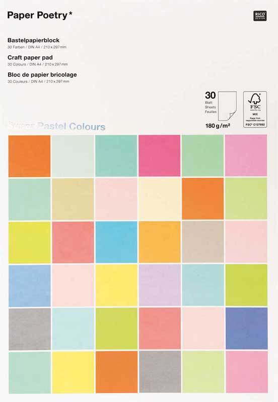 Bastelpapierblock "pastel" - 30 Blatt, A4