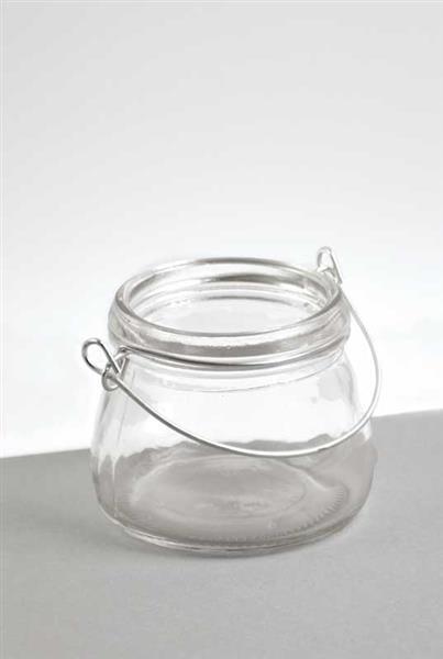 Mini Windlicht aus Glas mit Henkel, &#xD8; 7,5 cm,