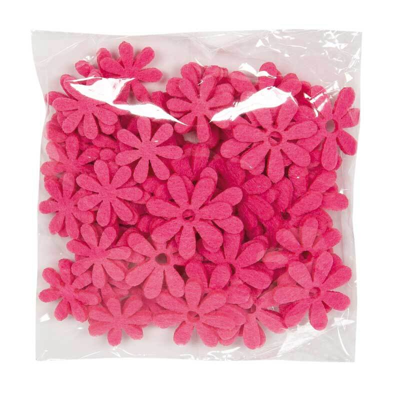Eléments déco feutrine - Fleurs, pink