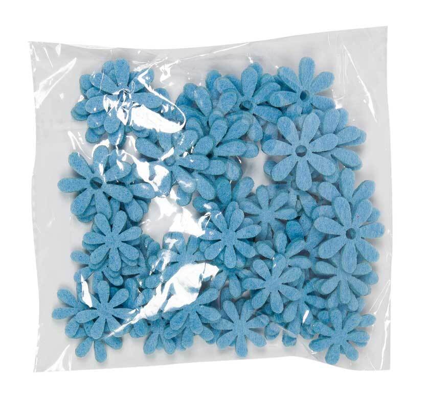 Eléments déco feutrine - Fleurs, bleu