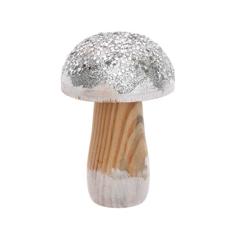 Decoratie paddenstoel - klein, zilver glitter