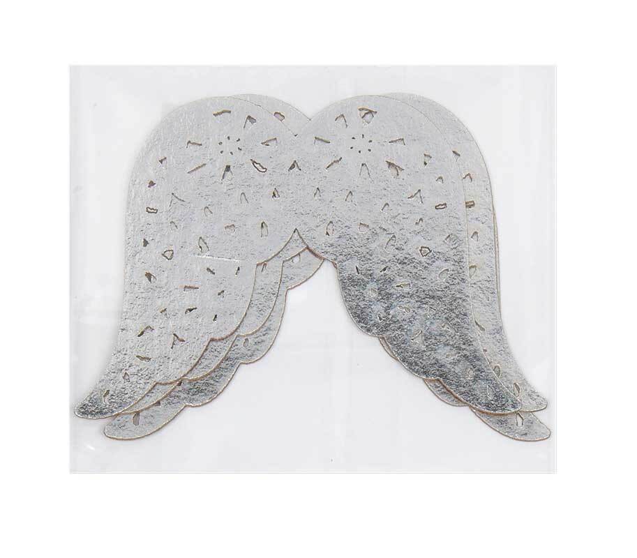 Engel vleugels van papier, 7 x 5 cm, zilver