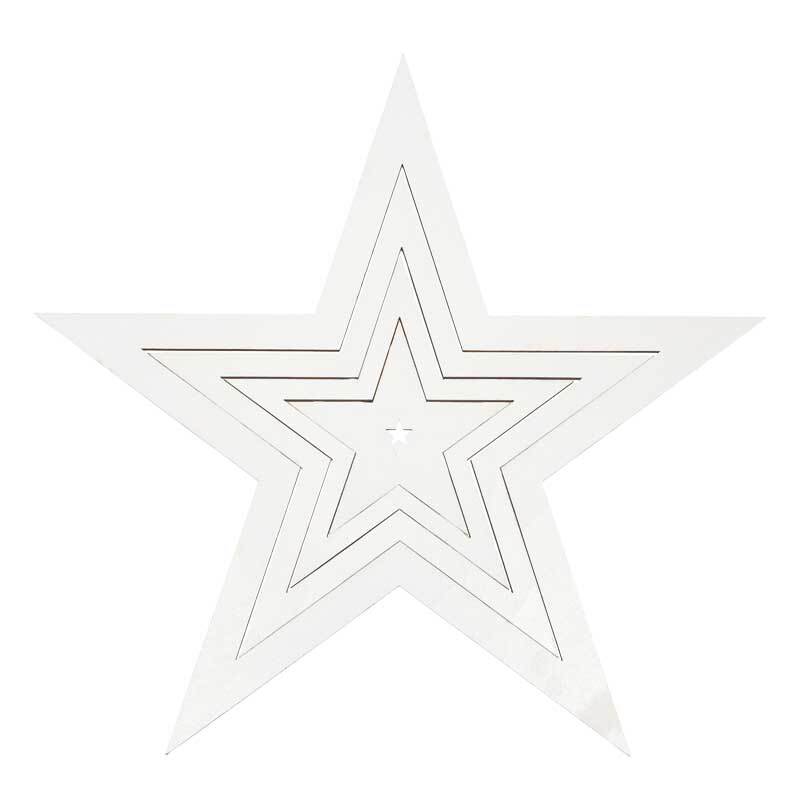 Houten sterren - 4-delig, wit