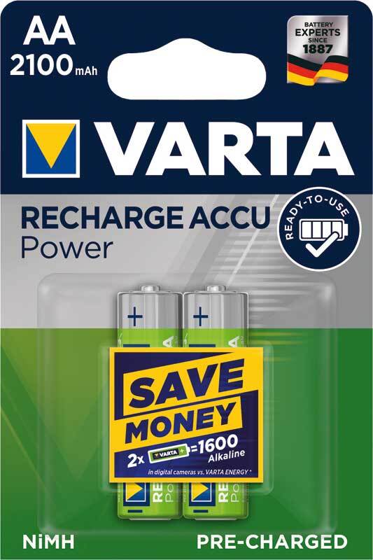 Piles rechargeables Varta - 1,2 V, AA, 2 pces