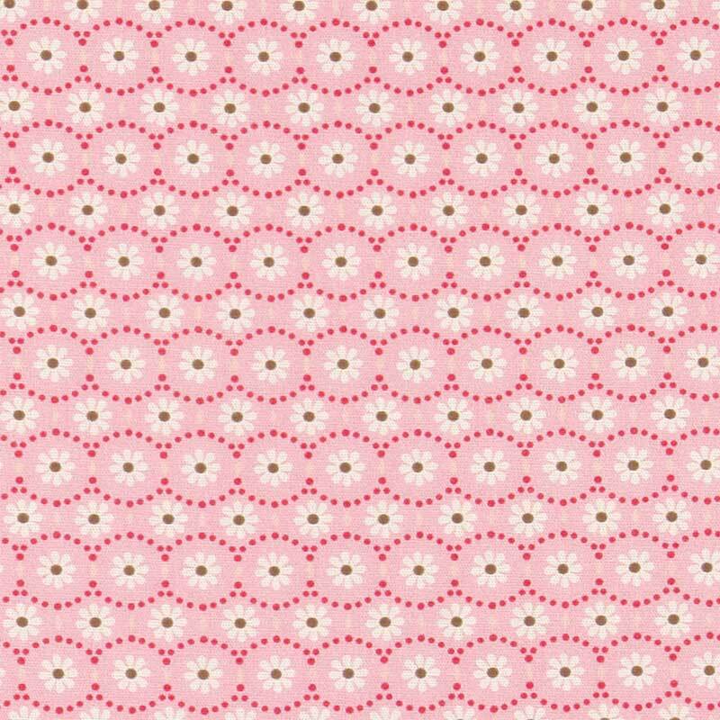 Katoenen stof - patroon, bloemen wit/roze