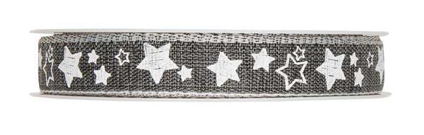 Druckband "Sterne" - 15 m, dunkelgrau-weiß
