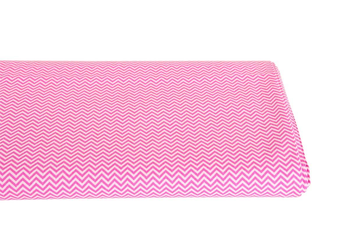 Baumwollstoff - bedruckt, weiß/pink zickzack