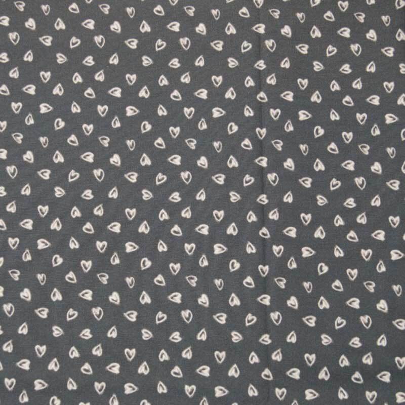 Tissu coton - &#xE0; motifs, c&#x153;urs, gris