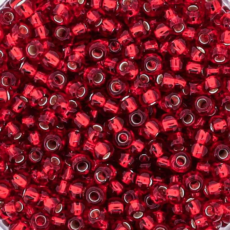 Rocailles avec insert argent - Ø 2,6 mm, rouge