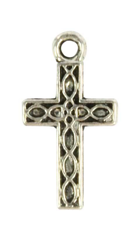 Pendentif croix - 15 x 9 mm, coloris vieux argent
