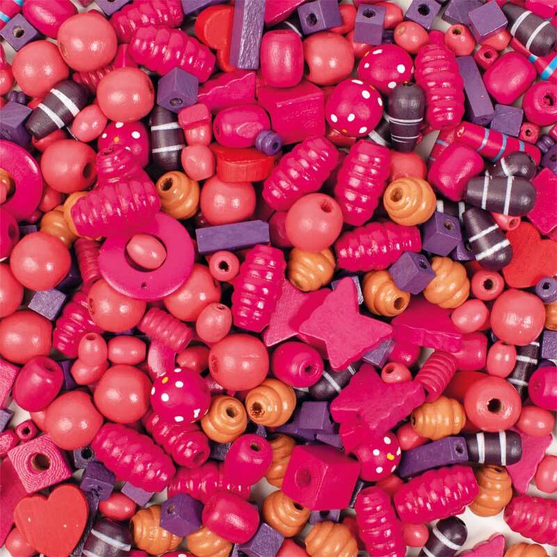 Perles en bois - 250 g, violet-rose