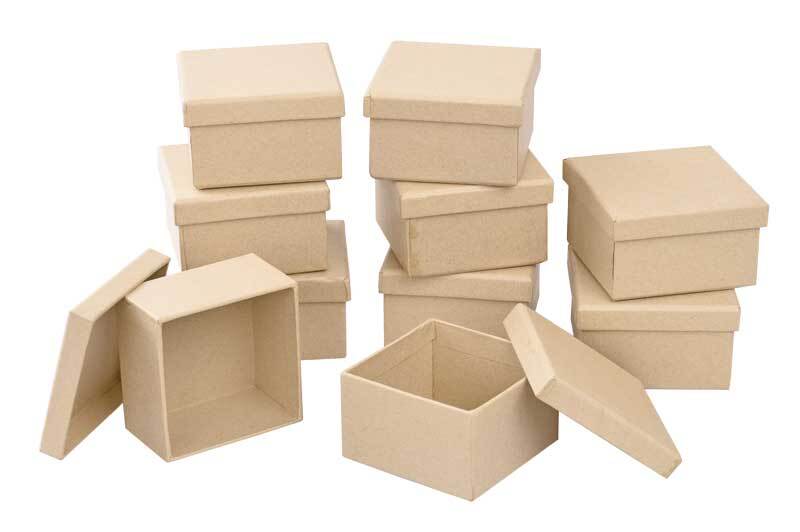Mini boîtes en papier mâché - carré, 10 pces