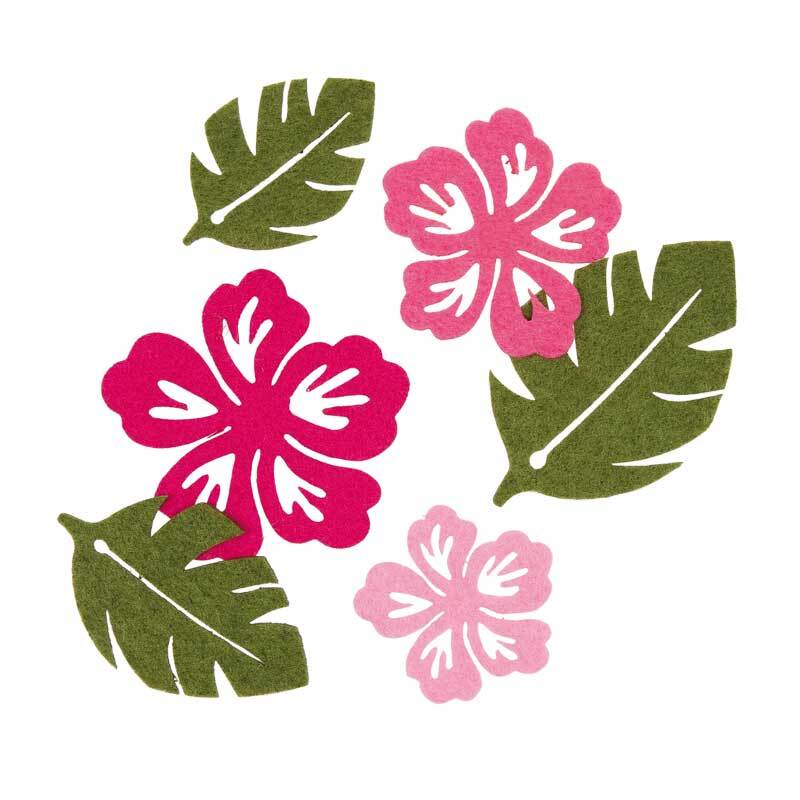 Assort. Feutrine - Fleurs/Feuilles, pink-vert