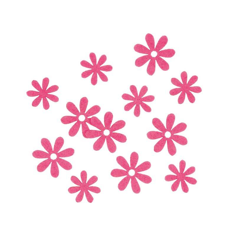 Eléments déco feutrine - Fleurs, pink