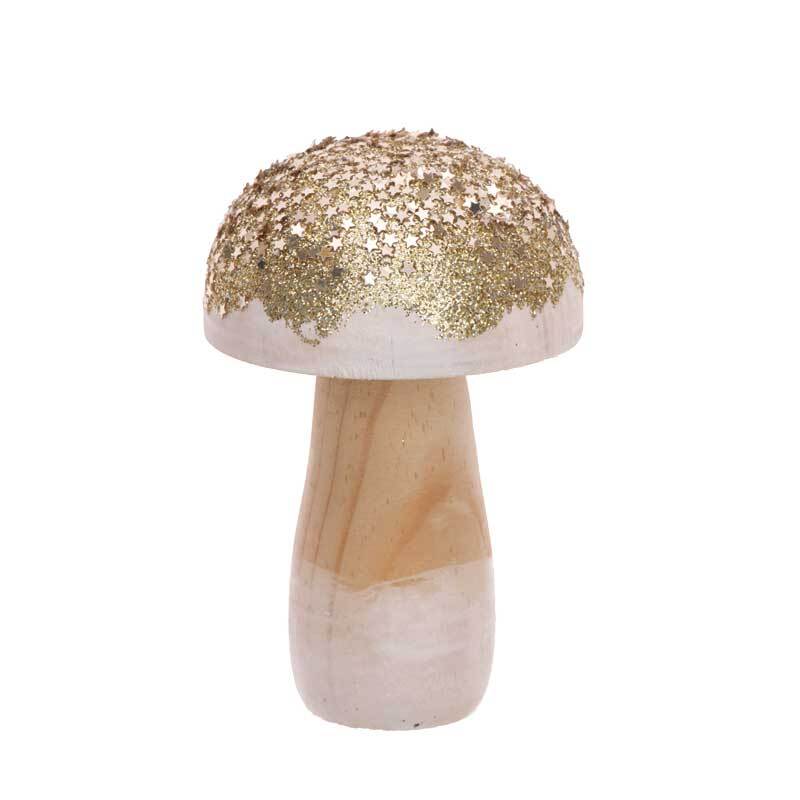 Decoratie paddenstoel - klein, goud glitter