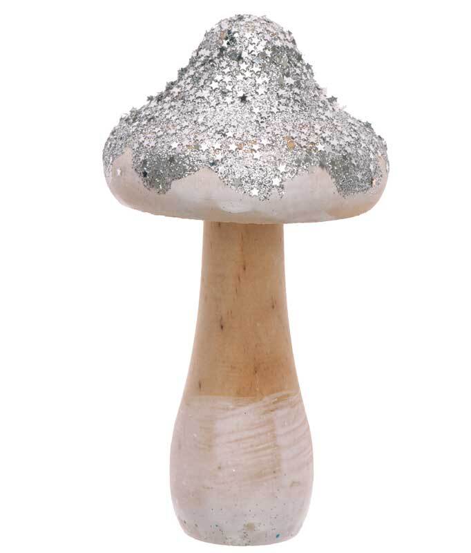 Decoratie paddenstoel groot, zilver glitter