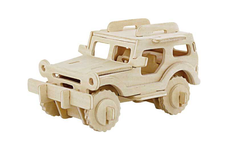 Houten bouwset jeep, 13,5 x 7,5 x 7 cm