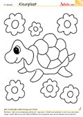 Kleurplaat schildpad met bloemen
